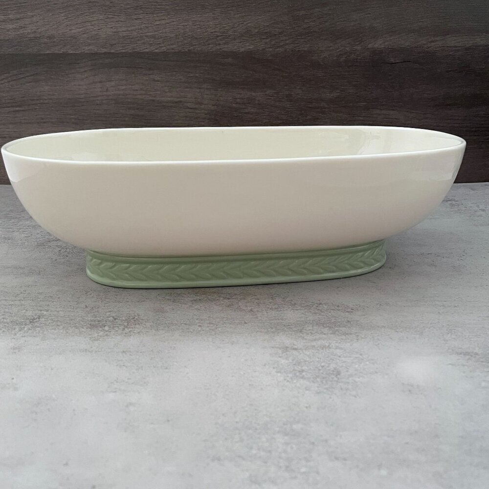 Vintage Lenox 11" Oval Centerpiece Fontaine Green Laurel Footed Bowl c. 1930s